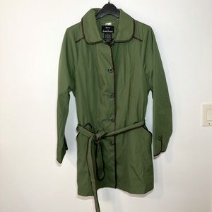 NWT Dennis by Dennis Basso Green Waterproof Faux Fur Lined Trench Coat. Size Med